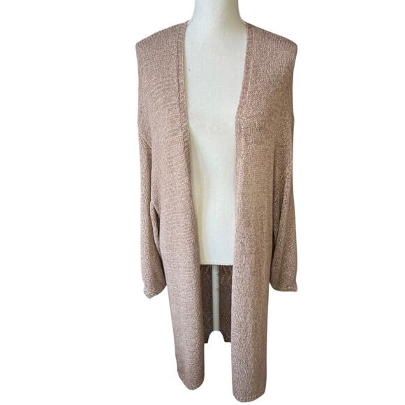 Anthropologie tan Crochet Duster Cardigan Sweater boho cotton open front - Picture 2 of 9